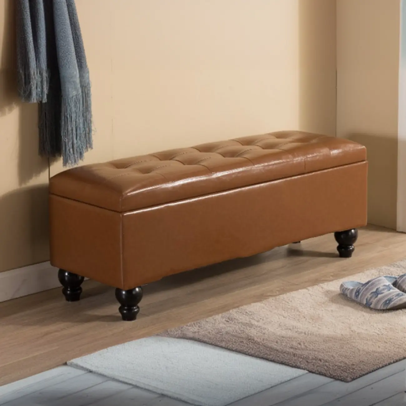 Modern Faux Leather Flip Top Storage Entryway Bench | homeyfad