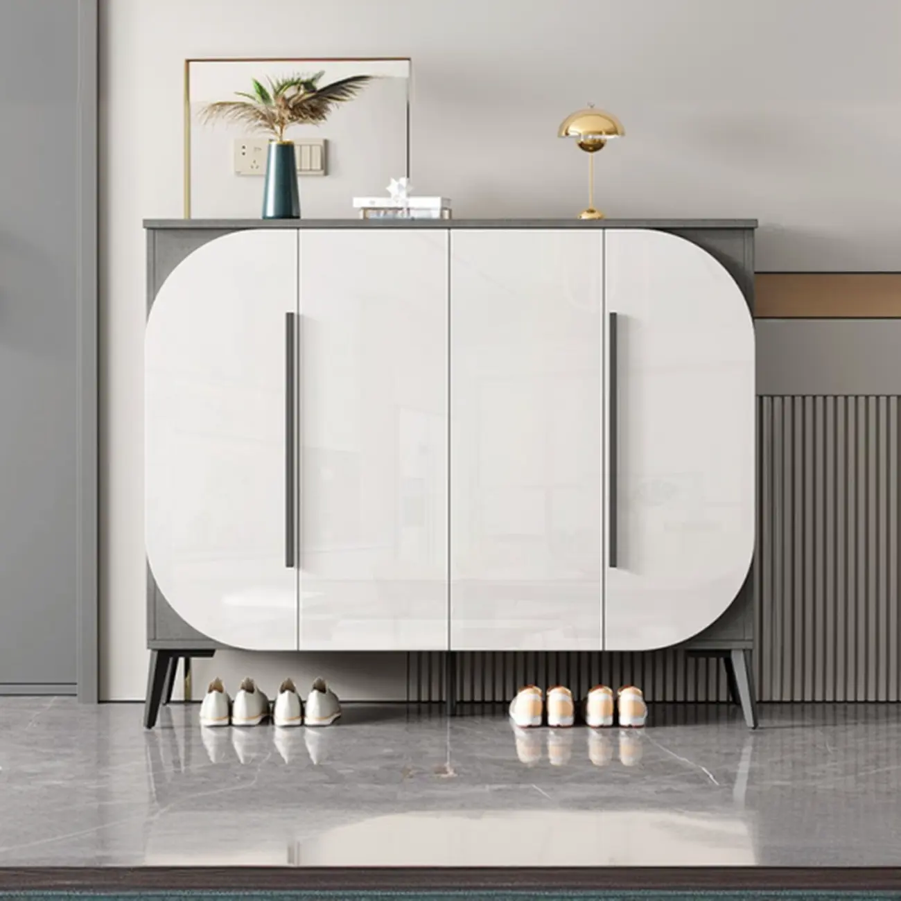 Trendy Gray-White Wooden Shoe Cabinet with Display Top Image - 1 | homeyfad