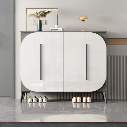 Trendy Gray-White Wooden Shoe Cabinet with Display Top Image - 1