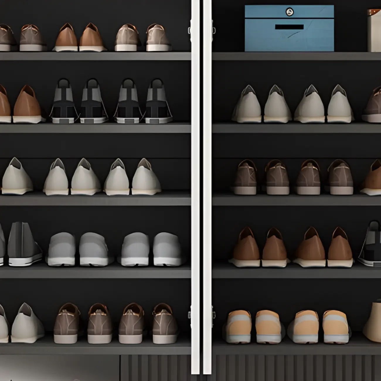 Trendy Gray-White Wooden Shoe Cabinet with Display Top Image - 6 | homeyfad