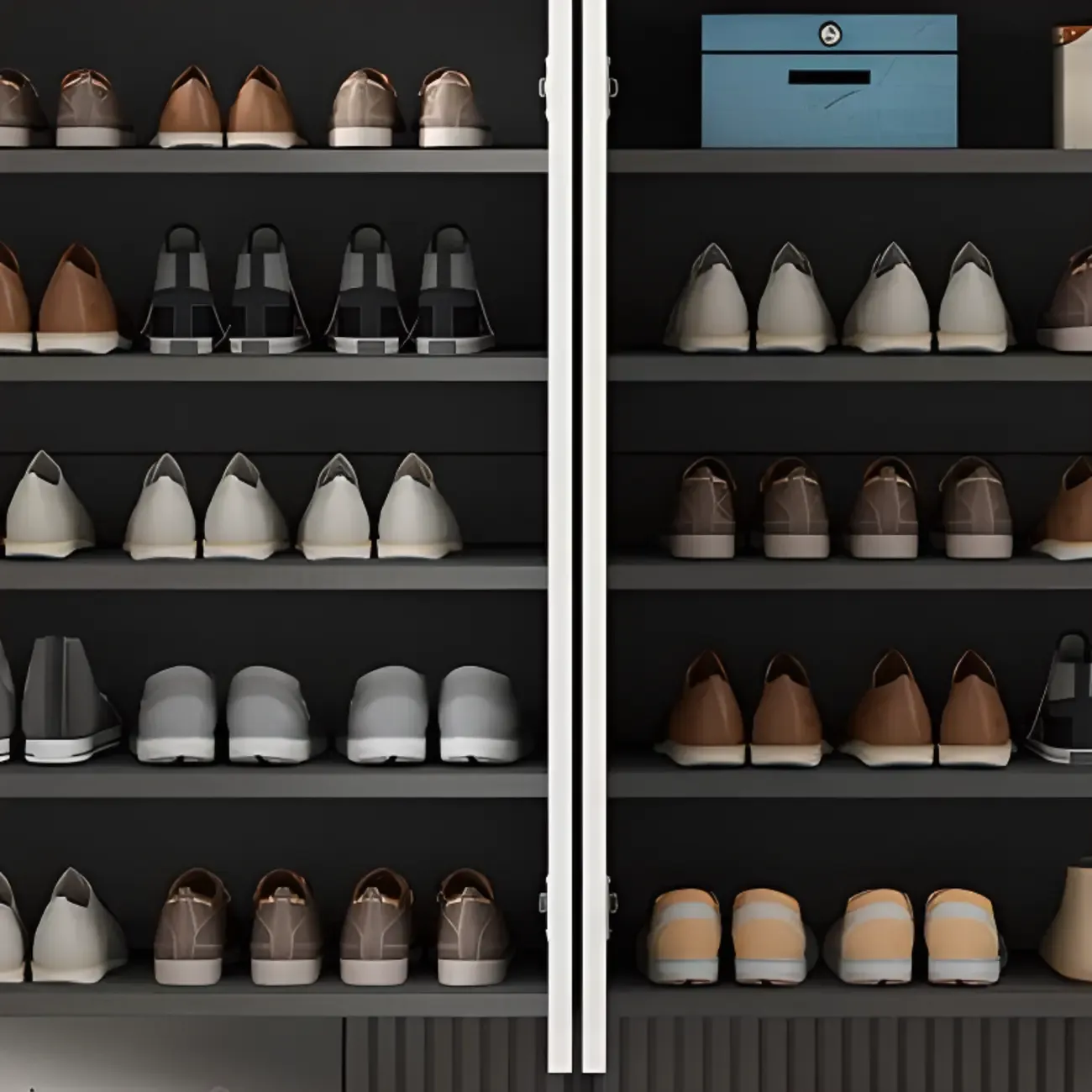 Trendy Gray-White Wooden Shoe Cabinet with Display Top Image - 6