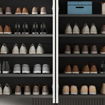 Trendy Gray-White Wooden Shoe Cabinet with Display Top Image - 6