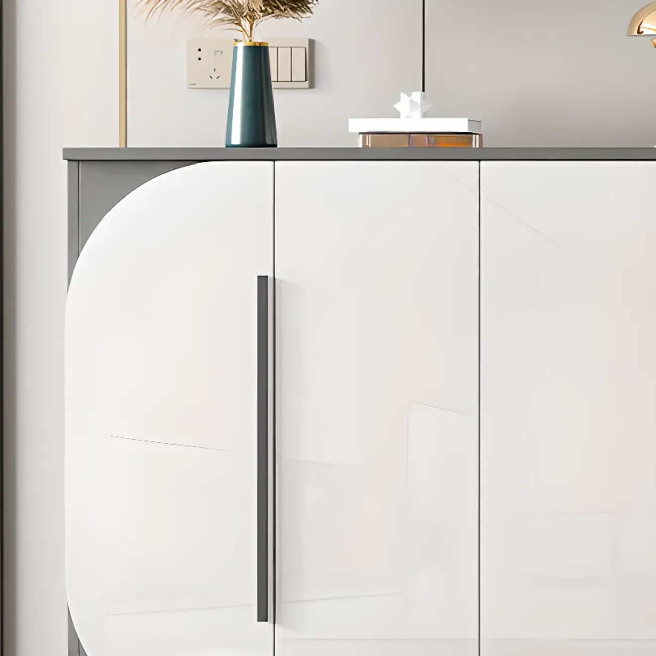 Trendy Gray-White Wooden Shoe Cabinet with Display Top Image - 7