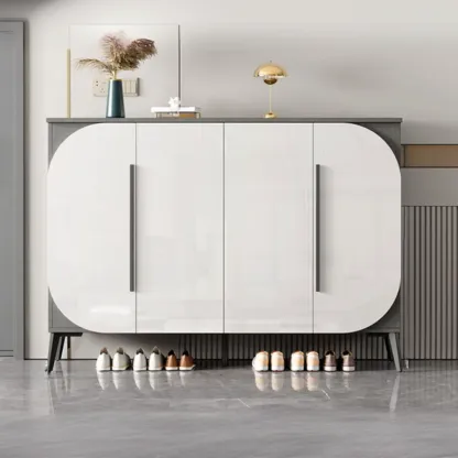 Trendy Gray-White Wooden Shoe Cabinet with Display Top Image - 8