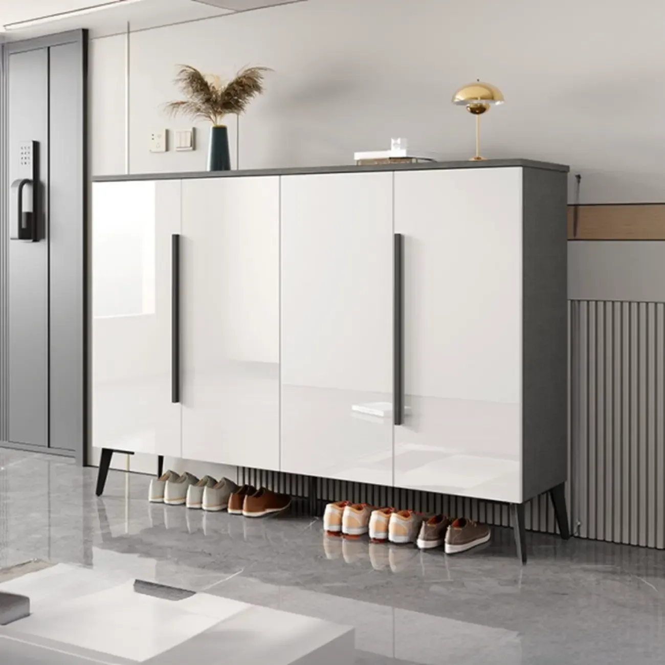 Trendy Gray-White Wooden Shoe Cabinet with Display Top Image - 9