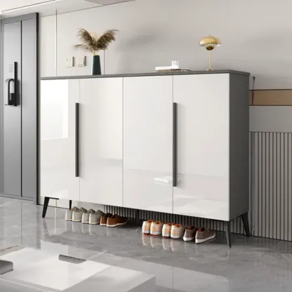 Trendy Gray-White Wooden Shoe Cabinet with Display Top Image - 9