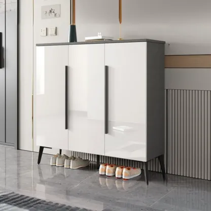 Trendy Gray-White Wooden Shoe Cabinet with Display Top Image - 10
