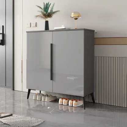 Trendy Gray-White Wooden Shoe Cabinet with Display Top Image - 11