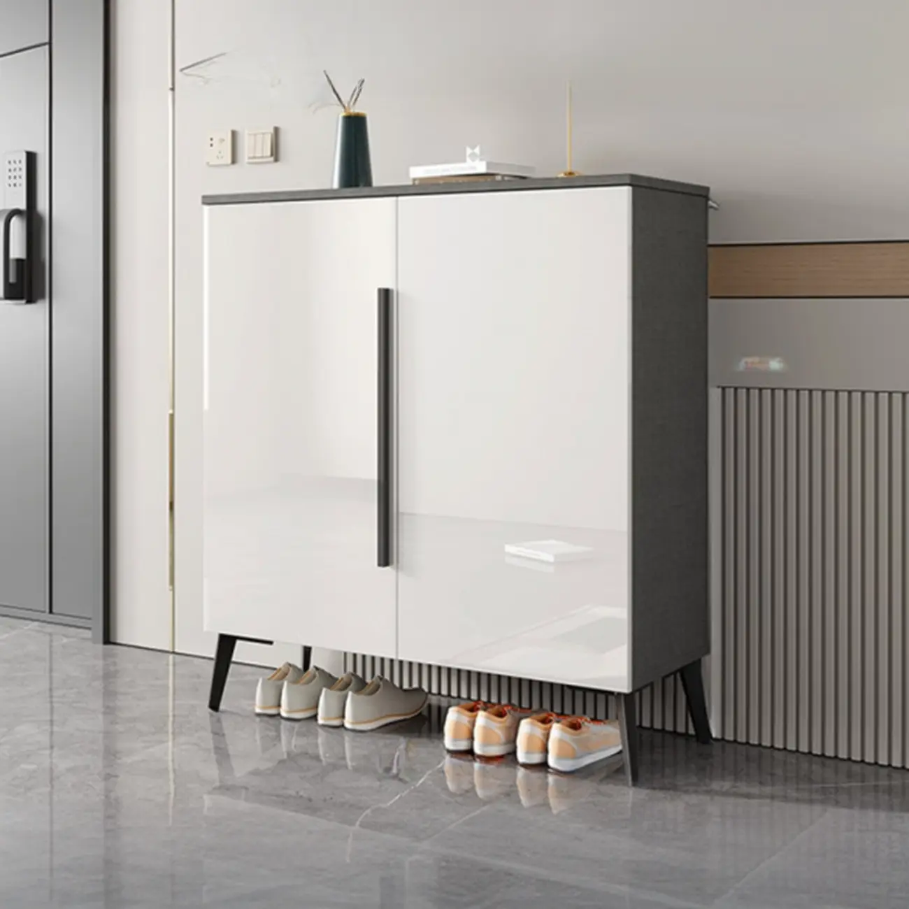 Trendy Gray-White Wooden Shoe Cabinet with Display Top Image - 13 | homeyfad