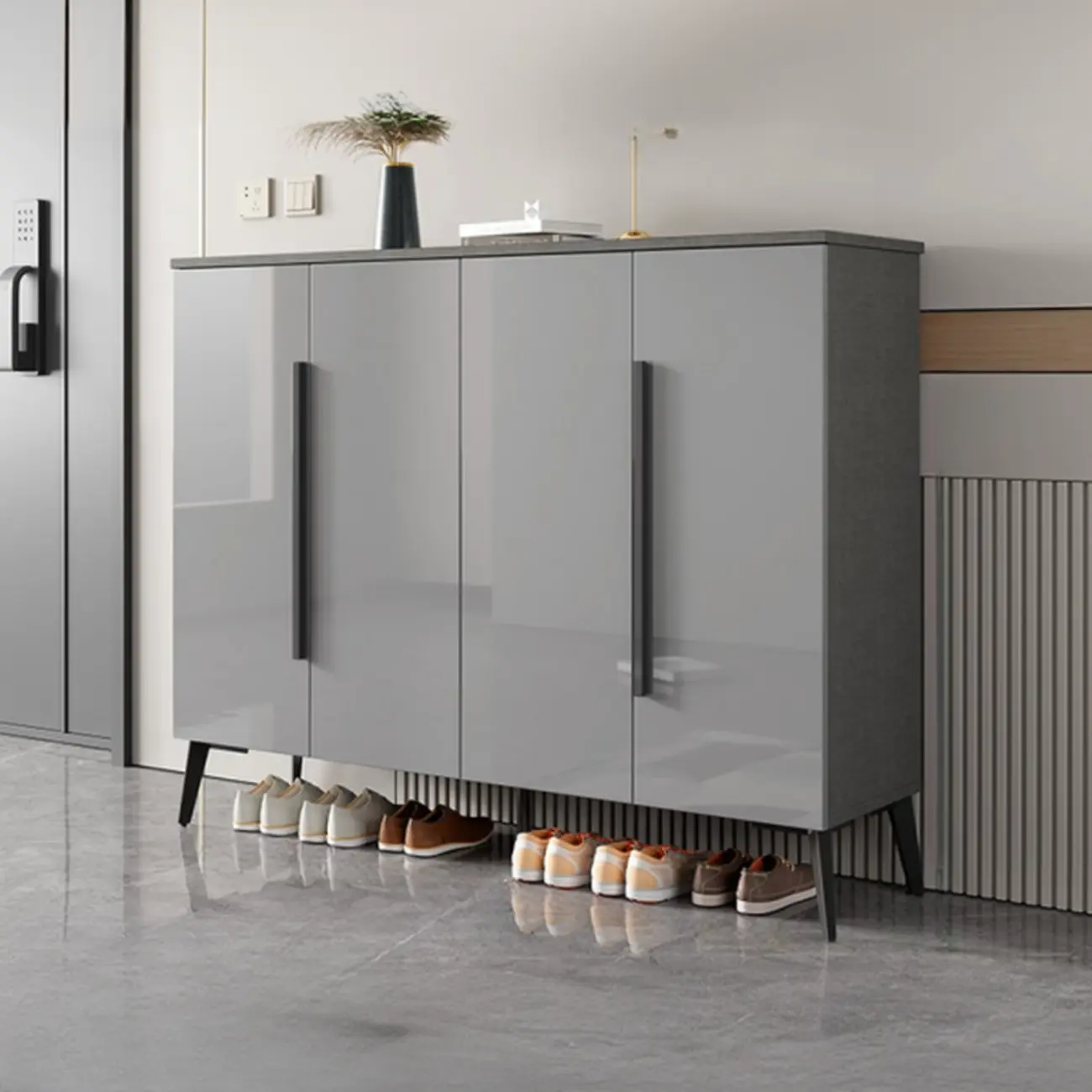 Trendy Gray-White Wooden Shoe Cabinet with Display Top Image - 14 | homeyfad