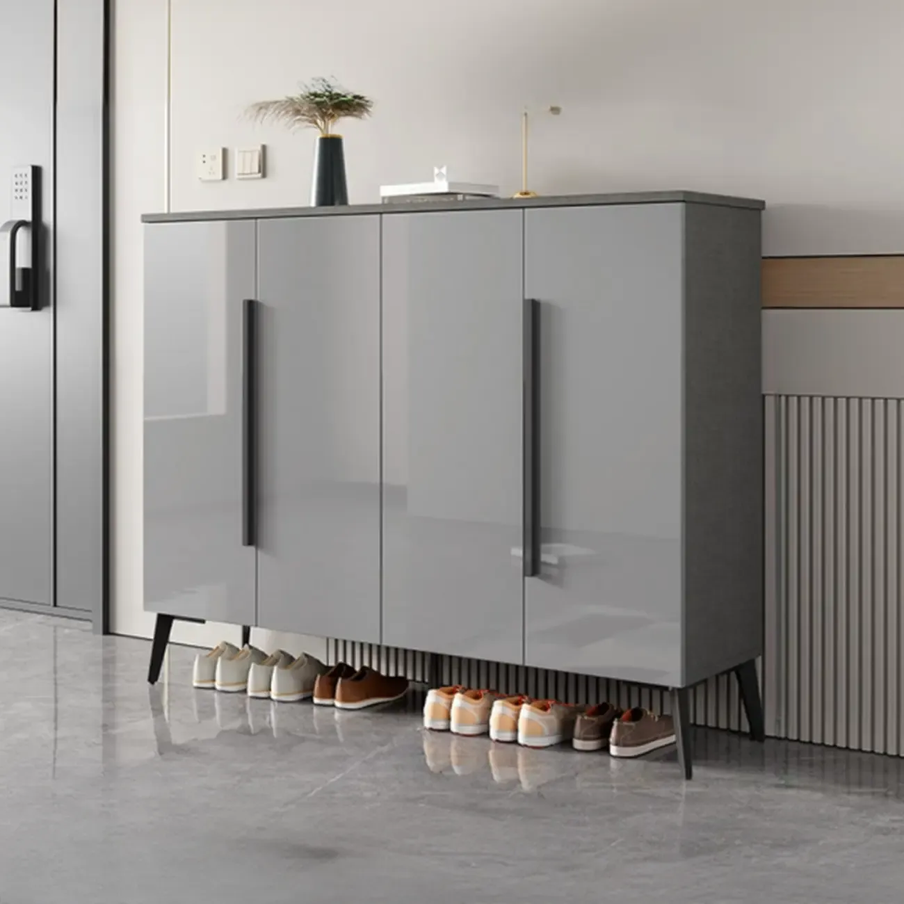 Trendy Gray-White Wooden Shoe Cabinet with Display Top Image - 14