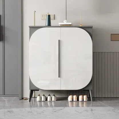 Trendy Gray-White Wooden Shoe Cabinet with Display Top Image - 15