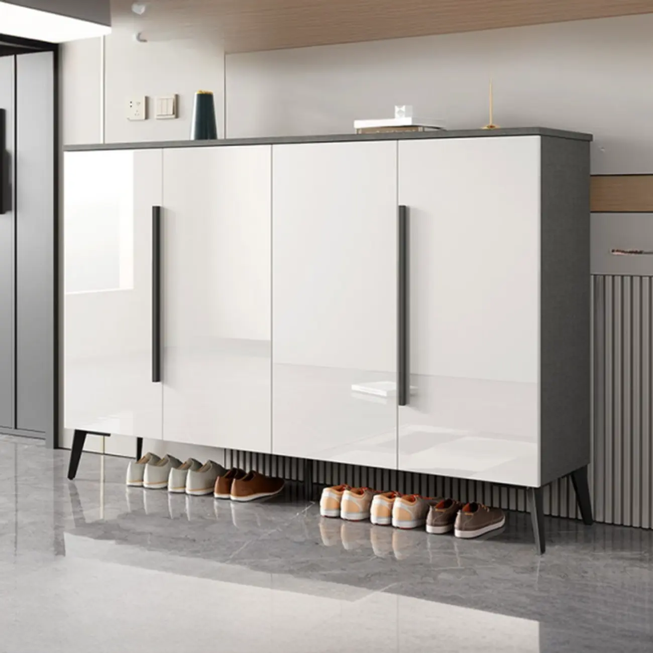 Trendy Gray-White Wooden Shoe Cabinet with Display Top Image - 16 | homeyfad