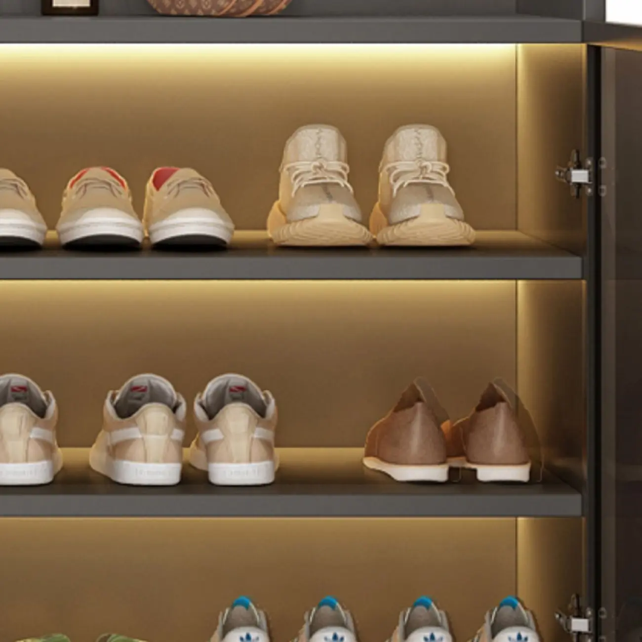 Grey LED Lighted Shoe Storage Cabinet with Glass Display Image - 4 | homeyfad