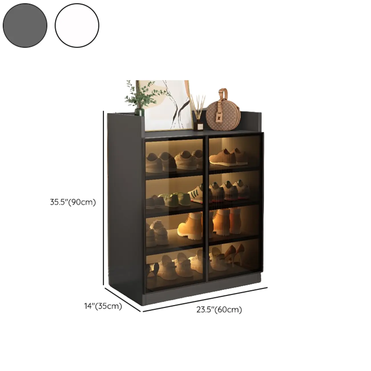 Grey LED Lighted Shoe Storage Cabinet with Glass Display #size | homeyfad