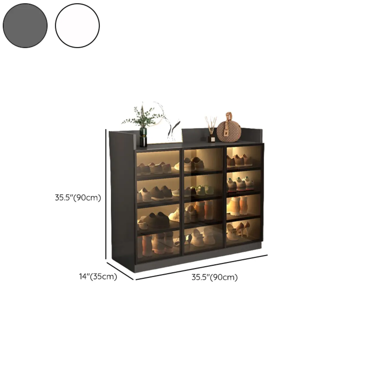 Grey LED Lighted Shoe Storage Cabinet with Glass Display Image - 7 | homeyfad