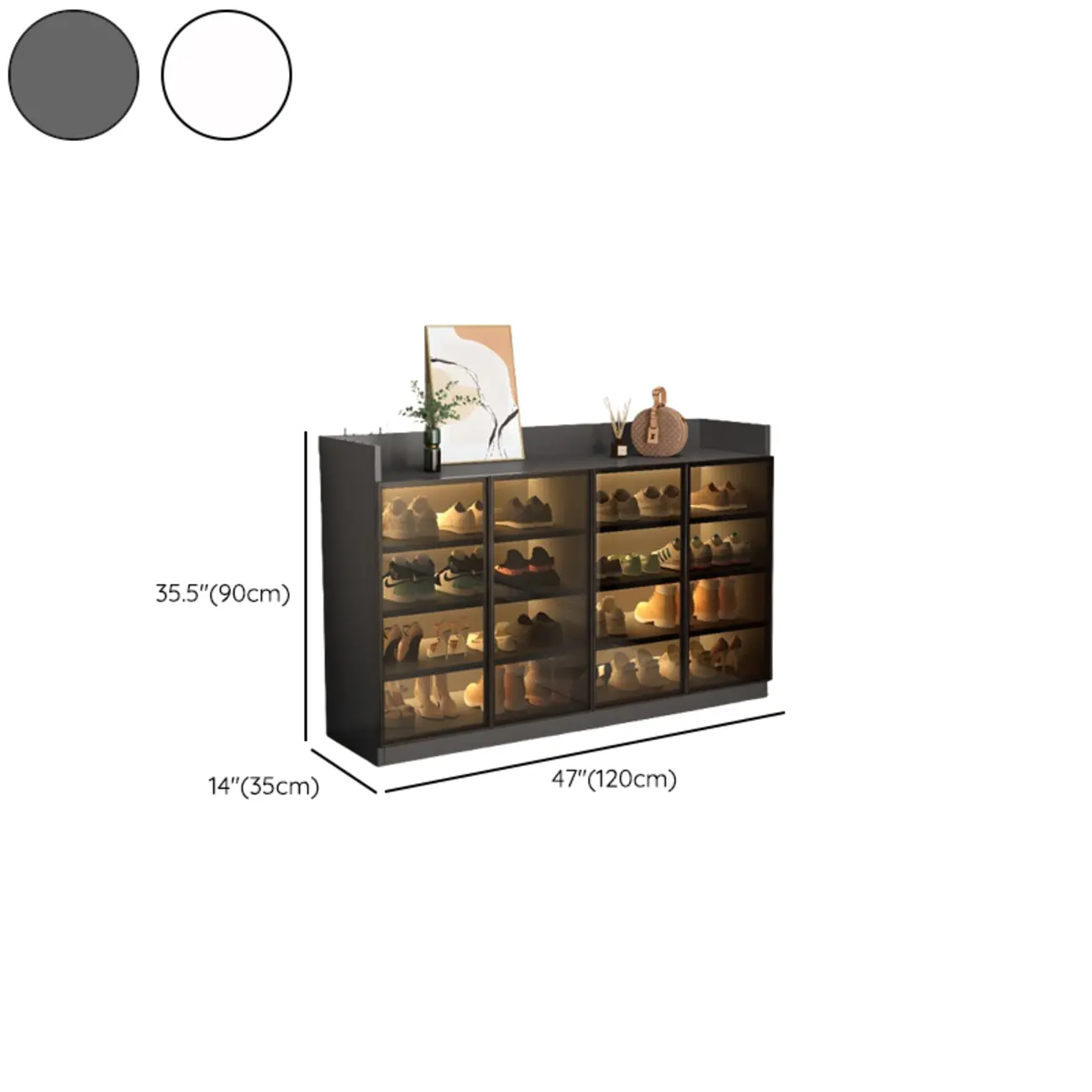 Grey LED Lighted Shoe Storage Cabinet with Glass Display Image - 8 | homeyfad