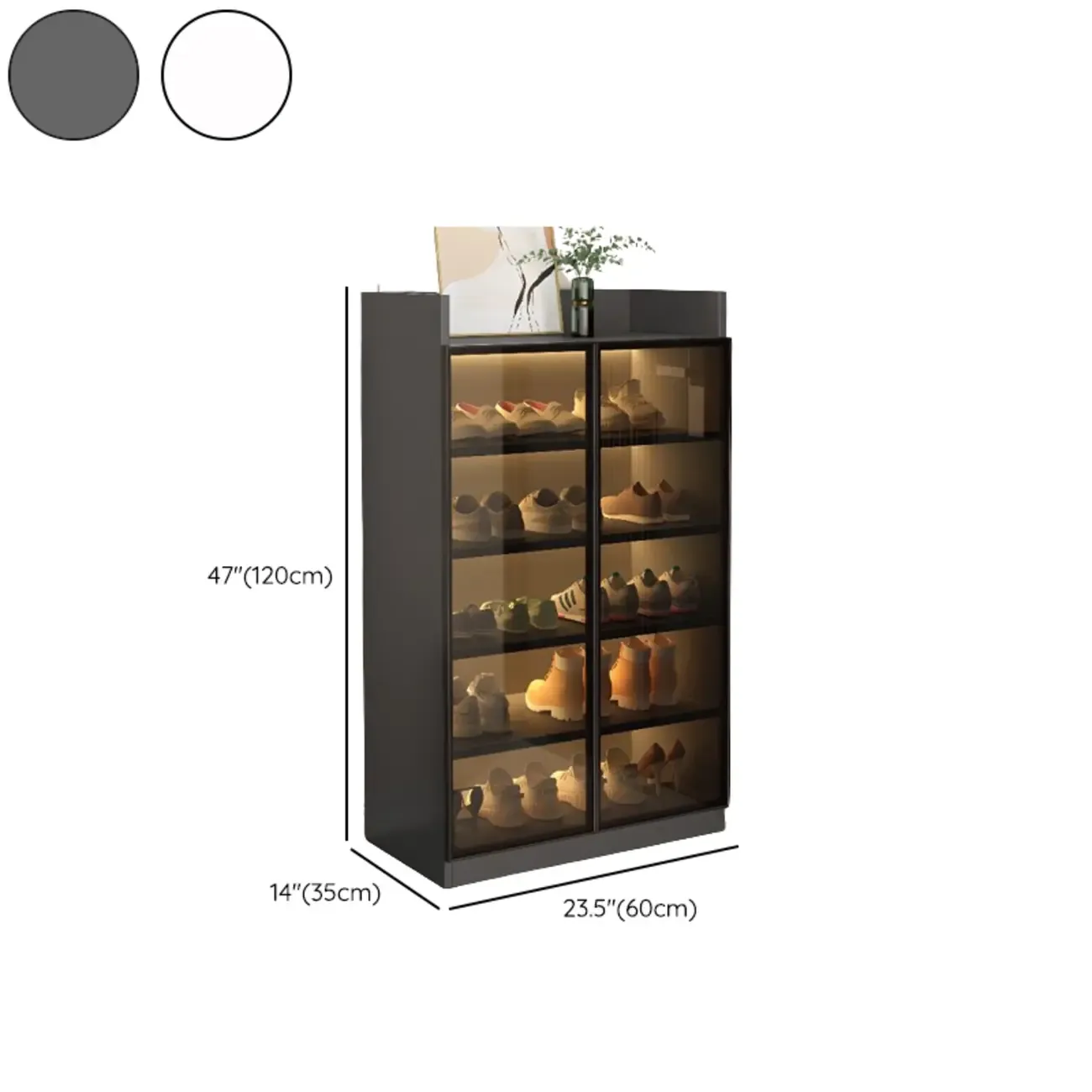 Grey LED Lighted Shoe Storage Cabinet with Glass Display Image - 9