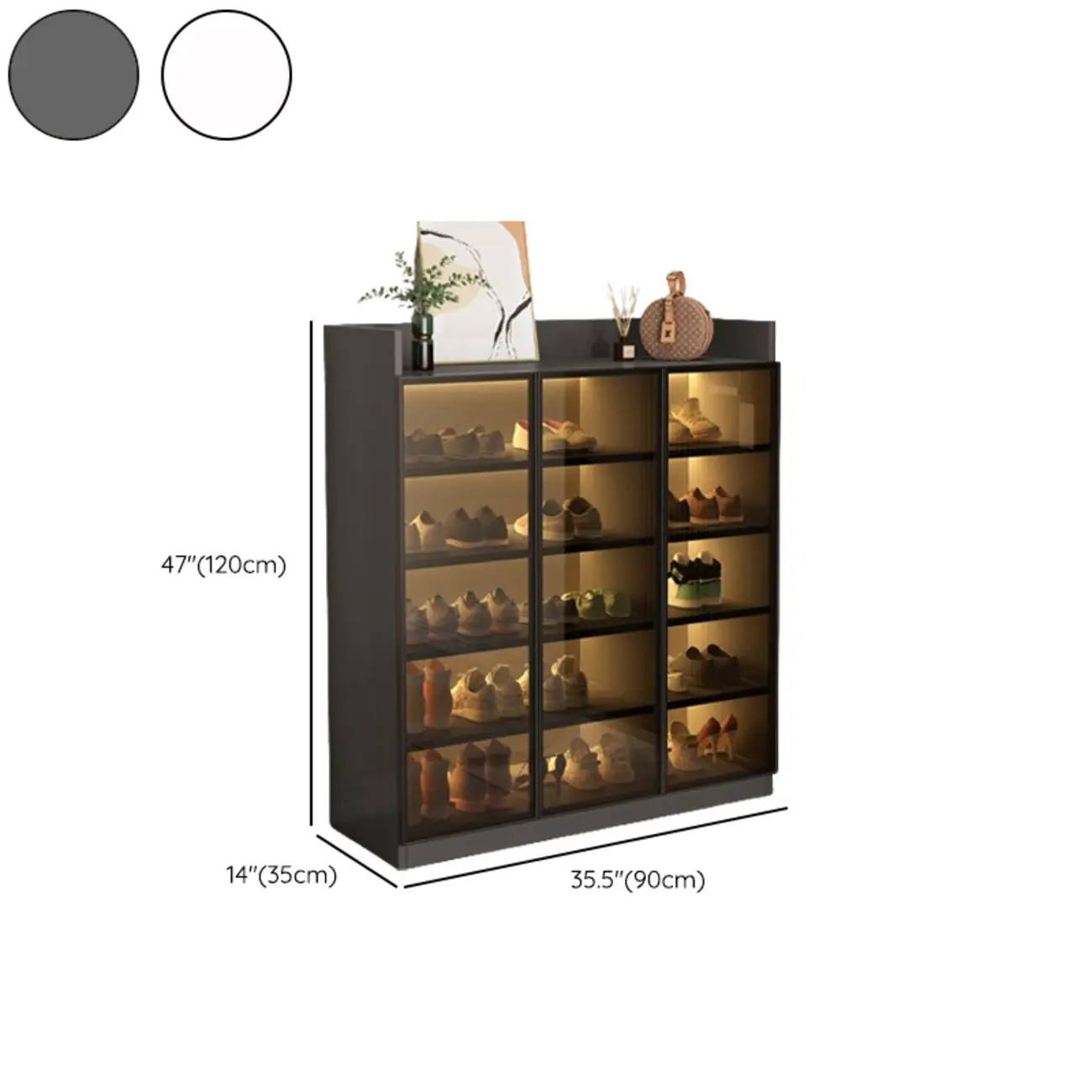 Grey LED Lighted Shoe Storage Cabinet with Glass Display Image - 10 | homeyfad