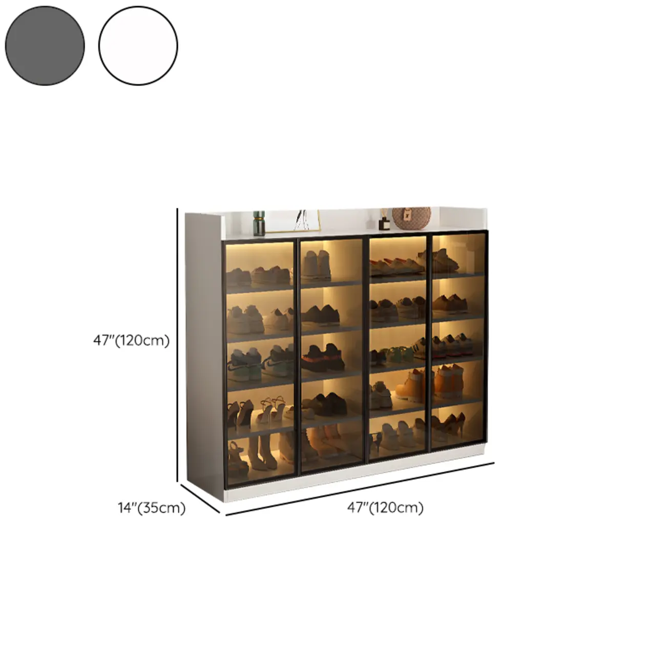 Grey LED Lighted Shoe Storage Cabinet with Glass Display Image - 11 | homeyfad