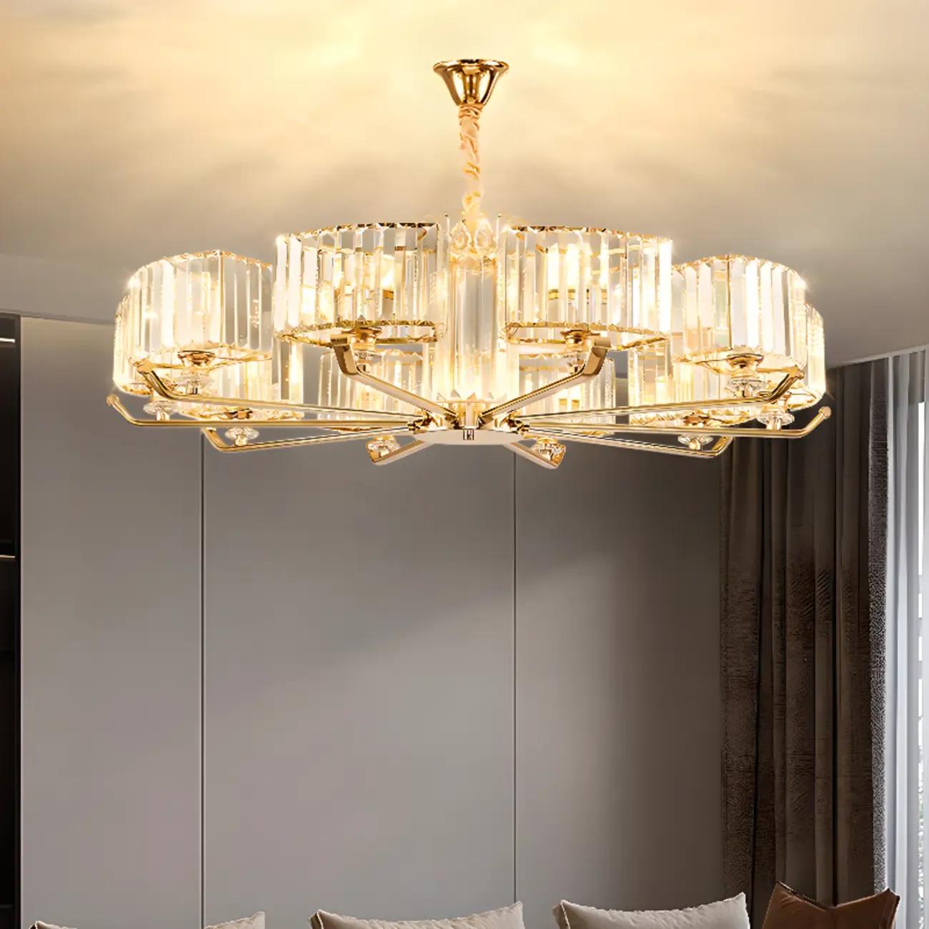 Gold Linear Crystal Modern Glass Chandelier Light Image - 1