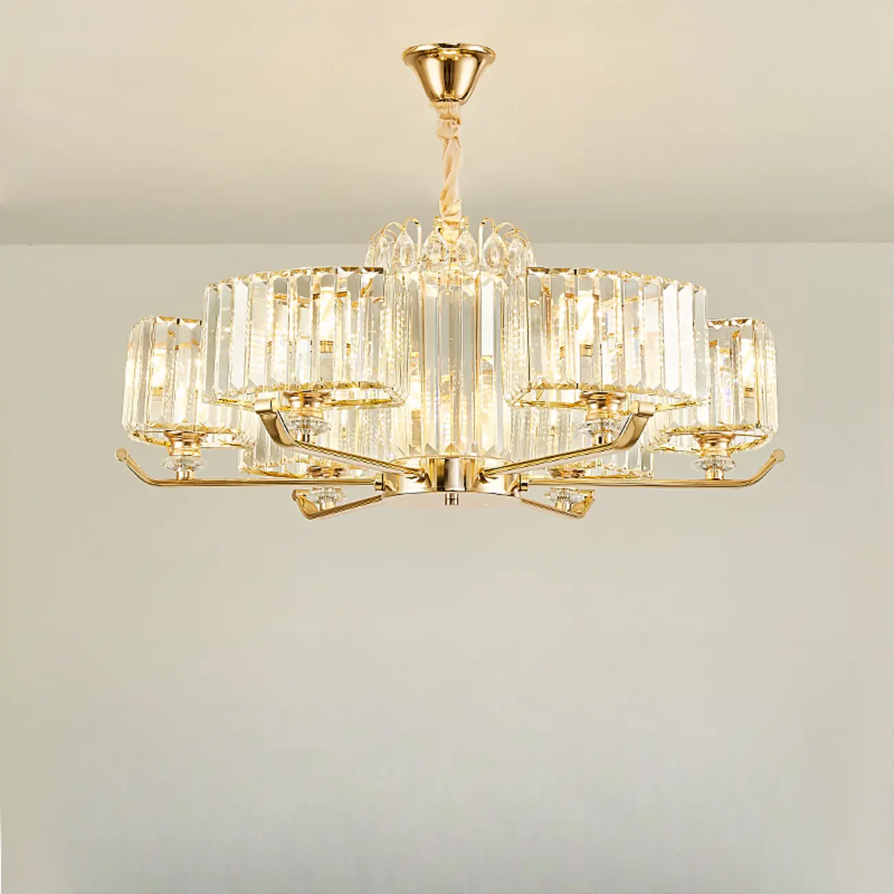 Gold Linear Crystal Modern Glass Chandelier Light Image - 9 | homeyfad