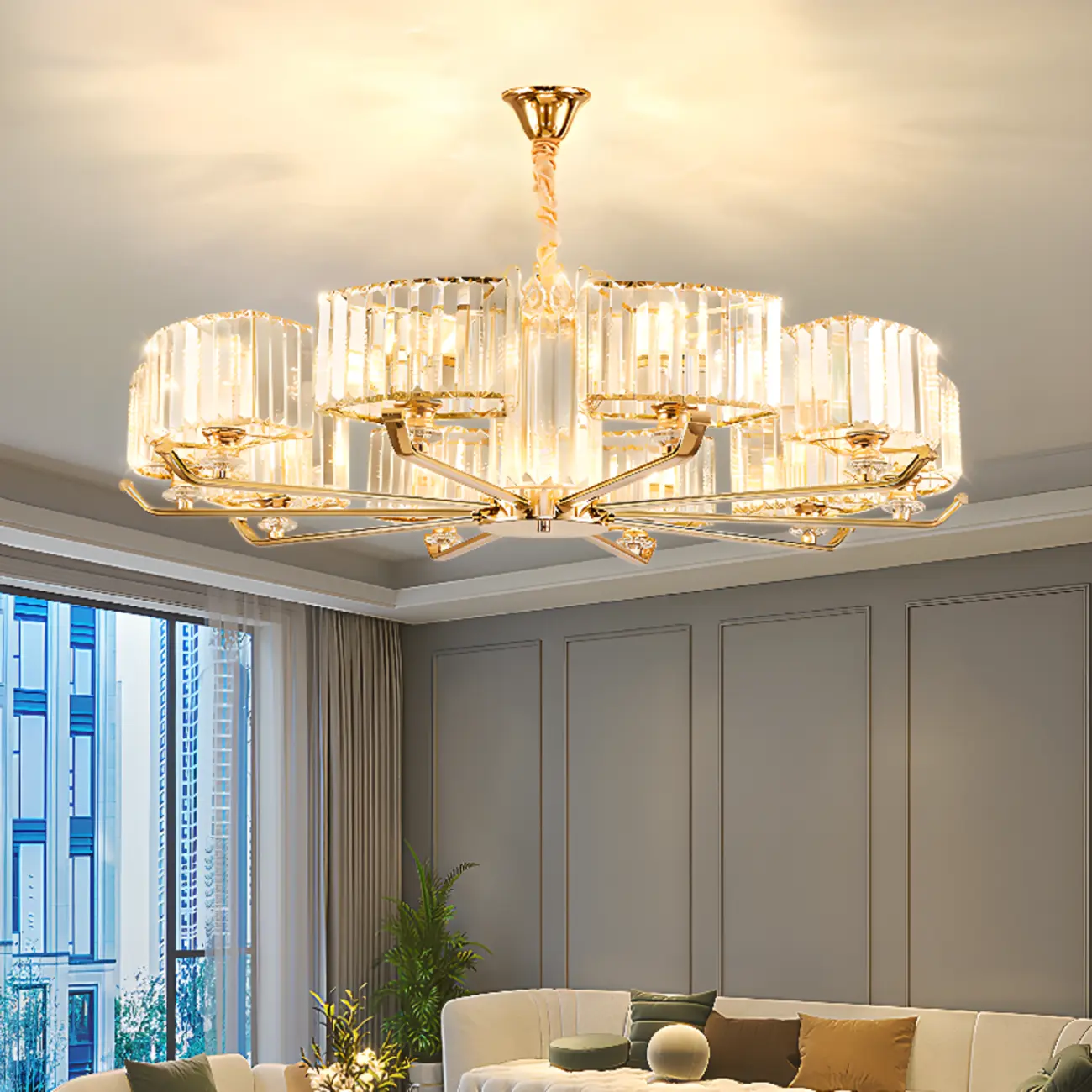 Gold Linear Crystal Modern Glass Chandelier Light Image - 2 | homeyfad