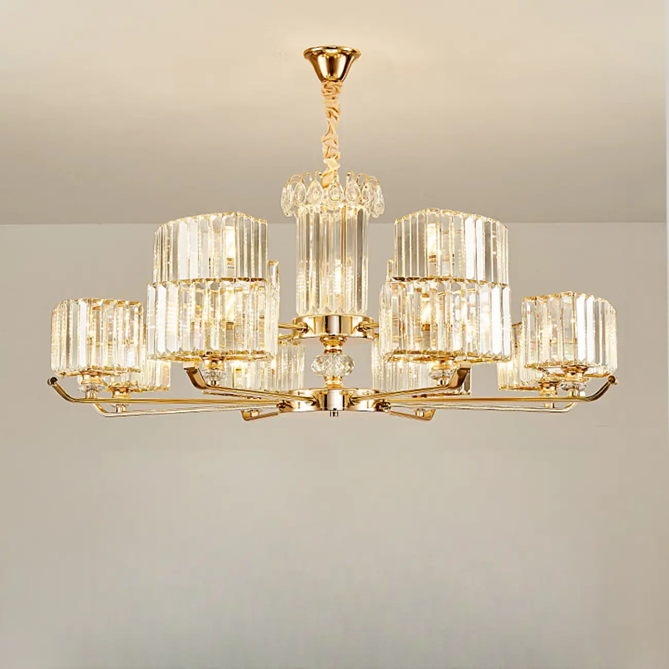 Gold Linear Crystal Modern Glass Chandelier Light Image - 12 | homeyfad