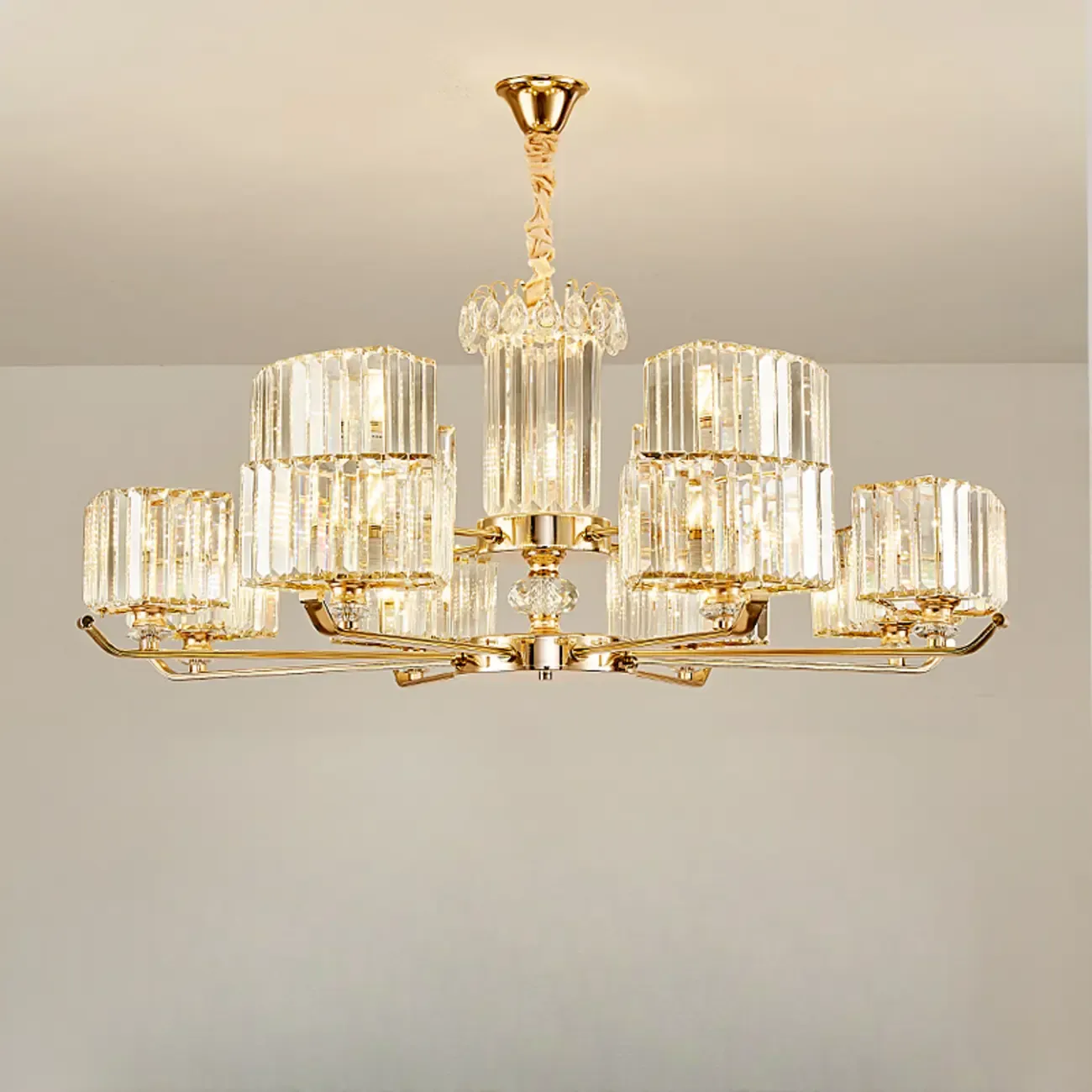 Gold Linear Crystal Modern Glass Chandelier Light Image - 12