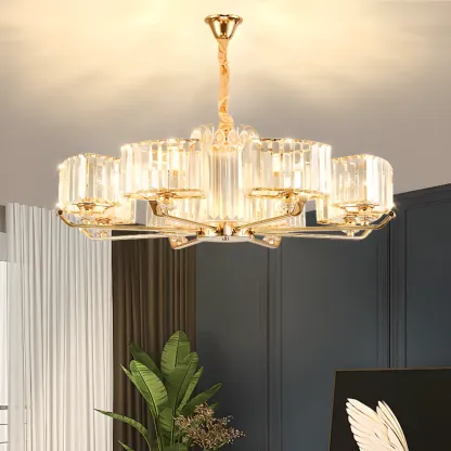 Gold Linear Crystal Modern Glass Chandelier Light Image - 4