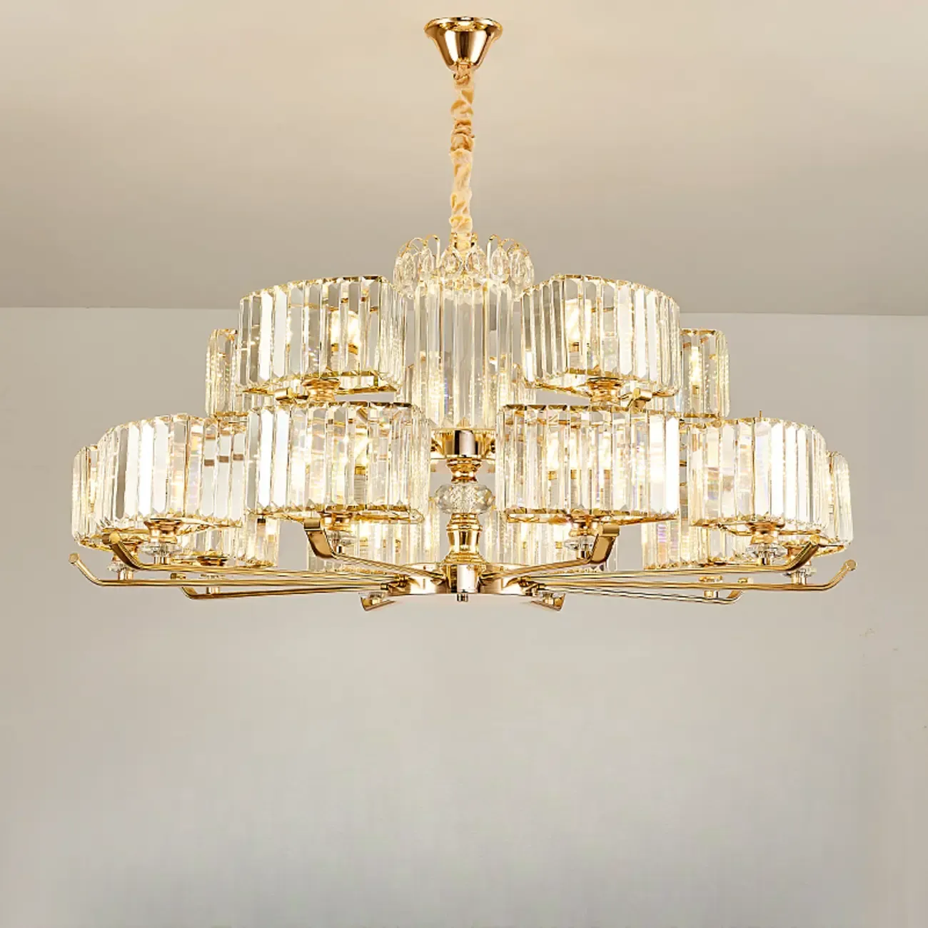 Gold Linear Crystal Modern Glass Chandelier Light Image - 13