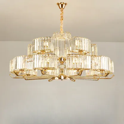 Gold Linear Crystal Modern Glass Chandelier Light Image - 13
