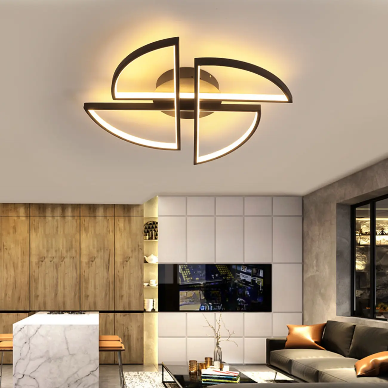 Modern Black-White Windmill Metal Flush Mount LED Ceiling Light | homeyfad