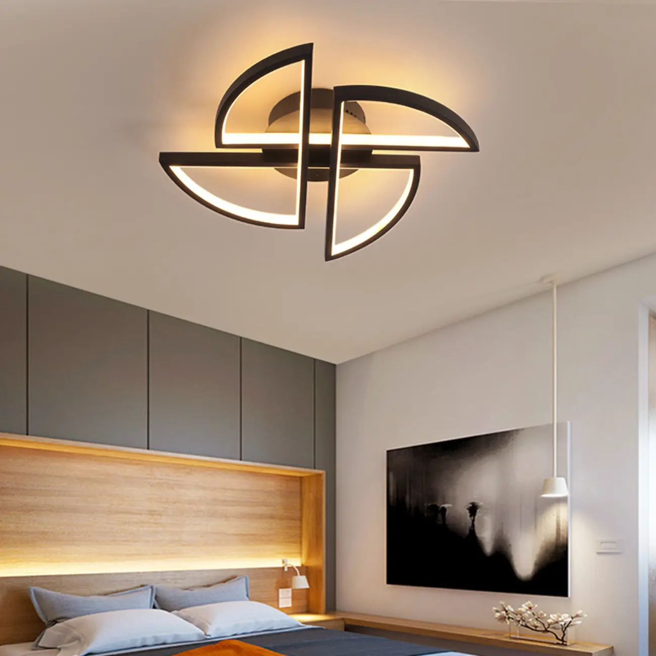 Modern Black-White Windmill Metal Flush Mount LED Ceiling Light | homeyfad