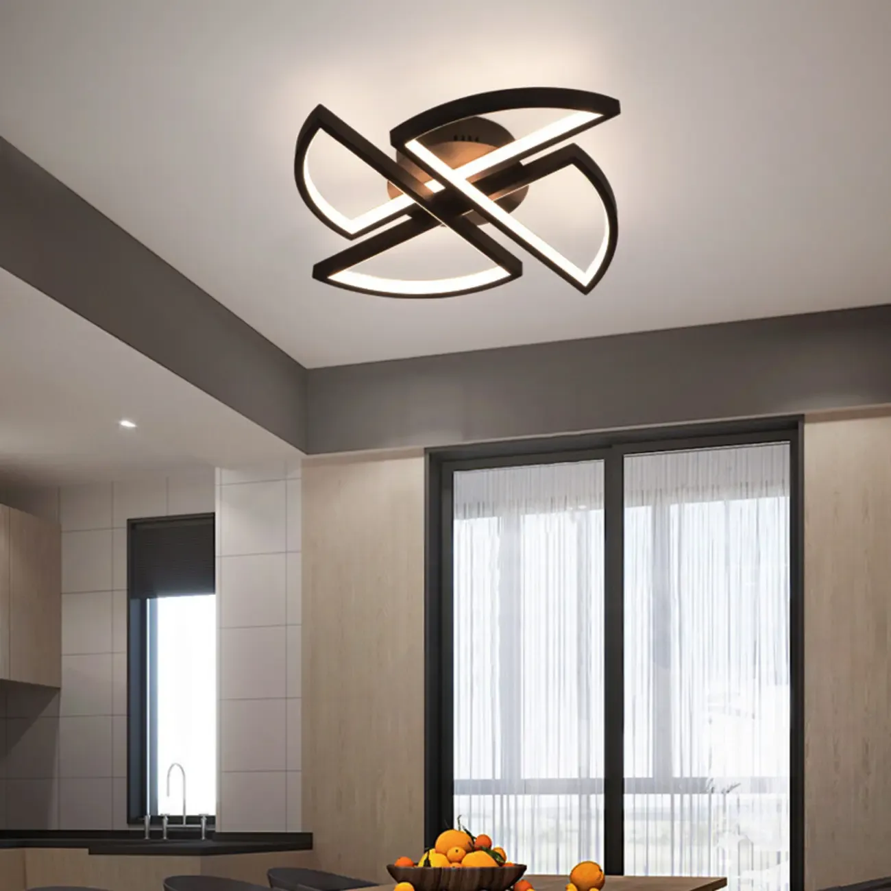 Modern Black-White Windmill Metal Flush Mount LED Ceiling Light