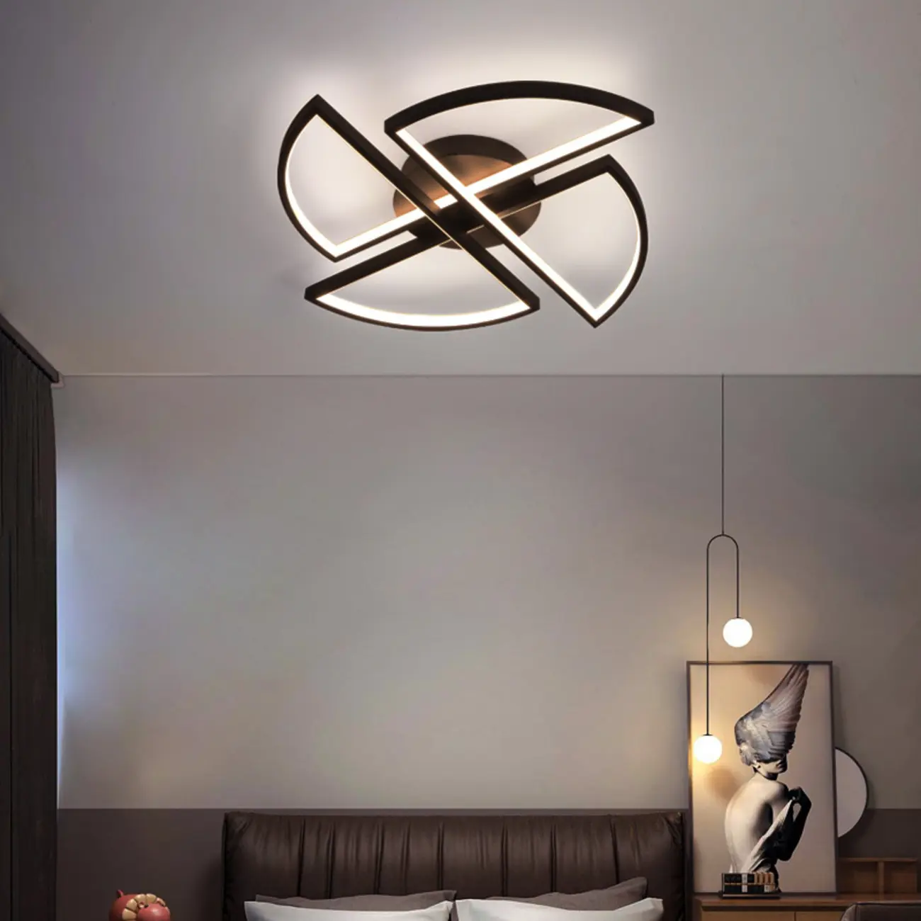 Modern Black-White Windmill Metal Flush Mount LED Ceiling Light | homeyfad