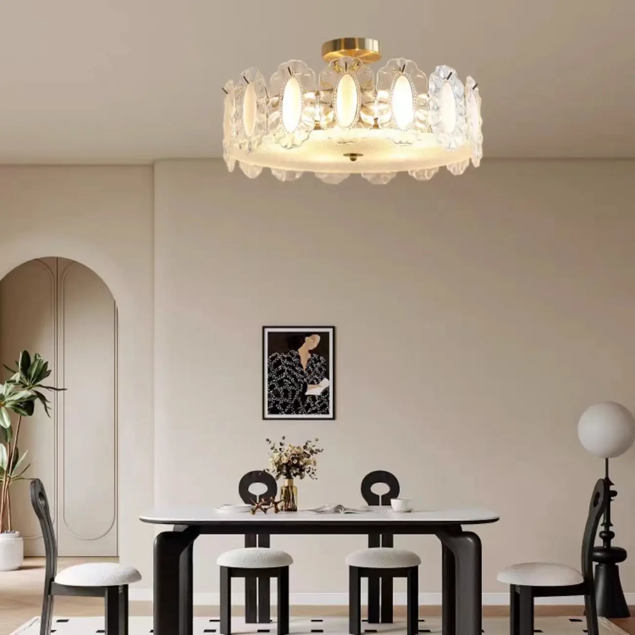 Modern Glass Semi Flush Ceiling Light for Living Room Image - 2 | homeyfad