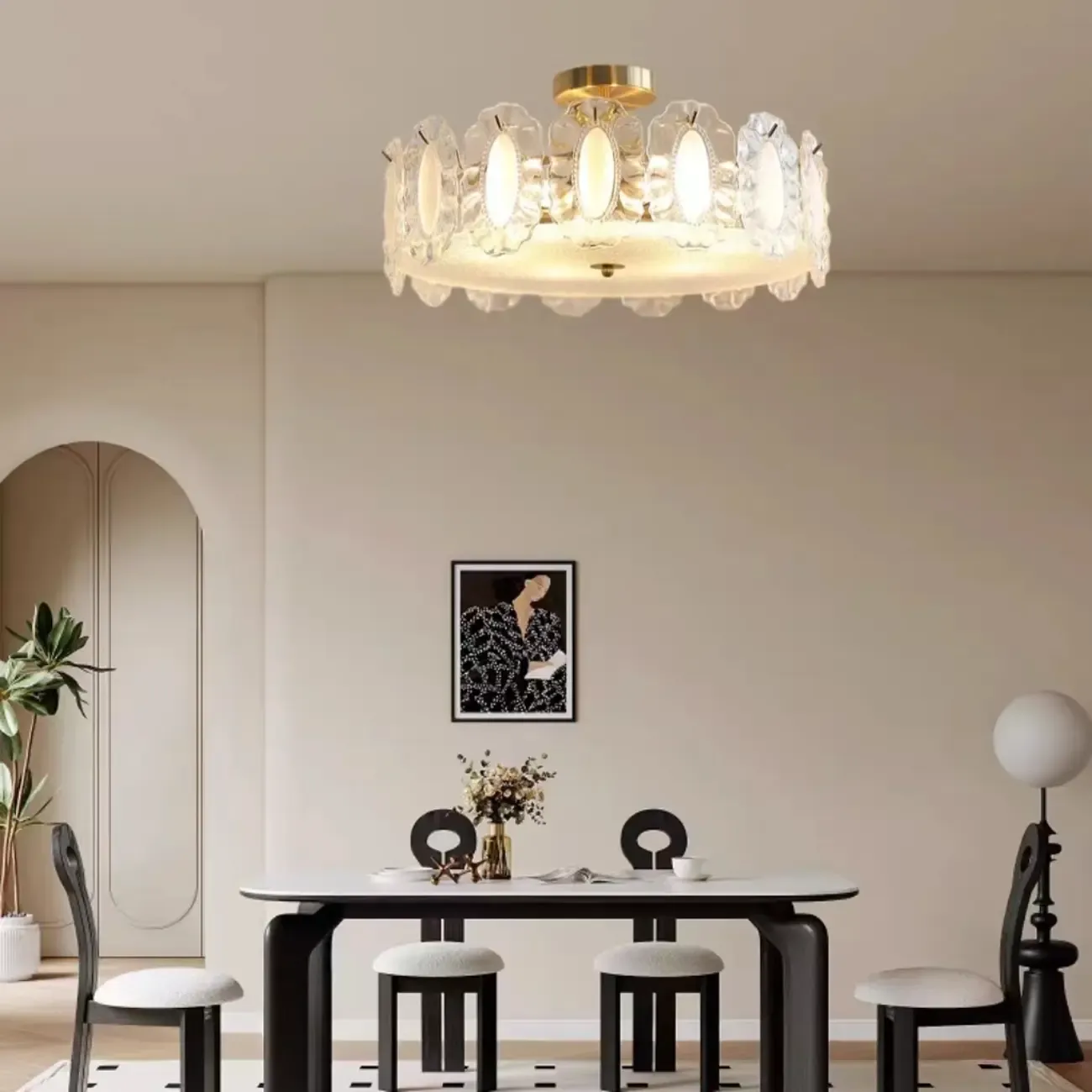 Modern Glass Semi Flush Ceiling Light for Living Room Image - 2