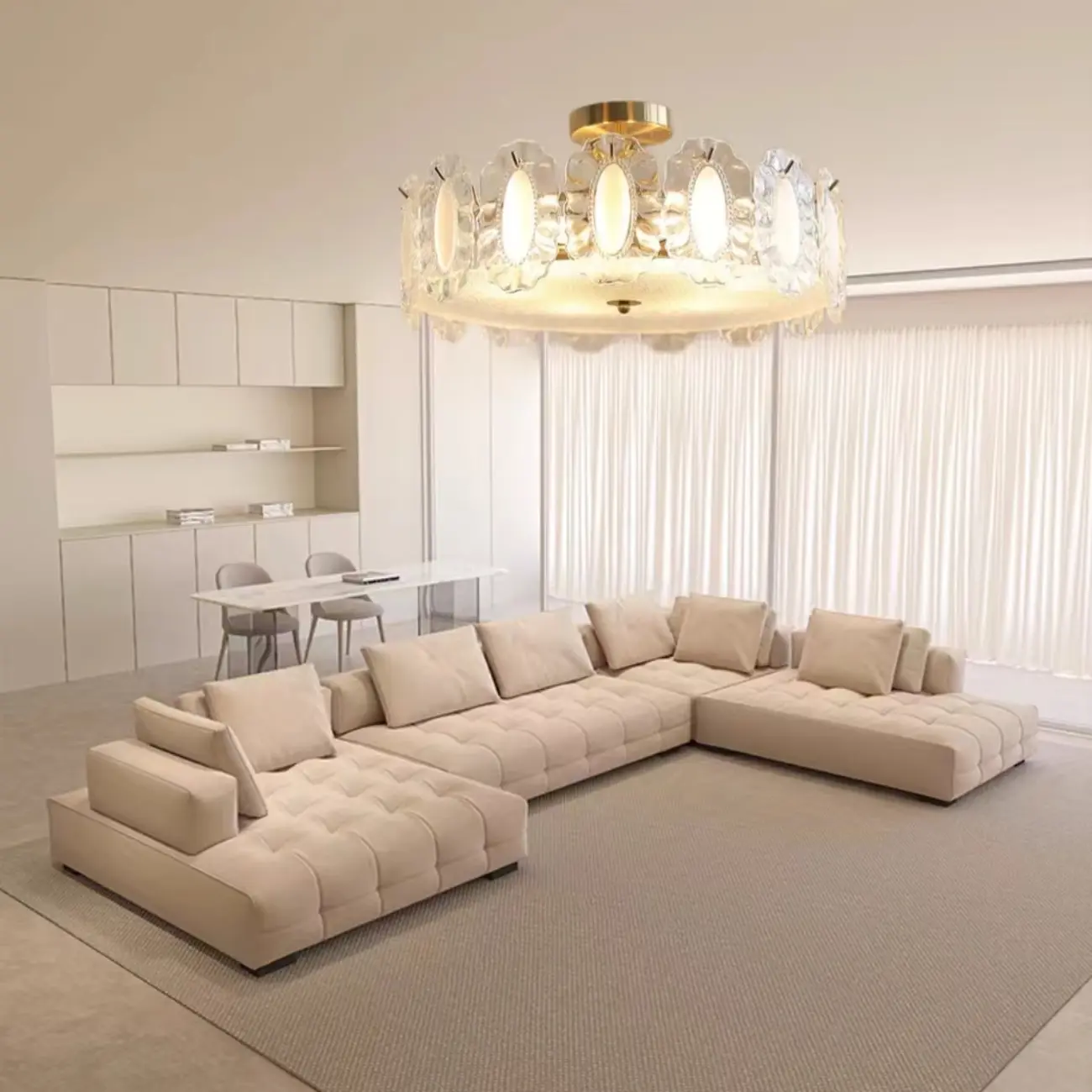 Modern Glass Semi Flush Ceiling Light for Living Room Image - 3 | homeyfad