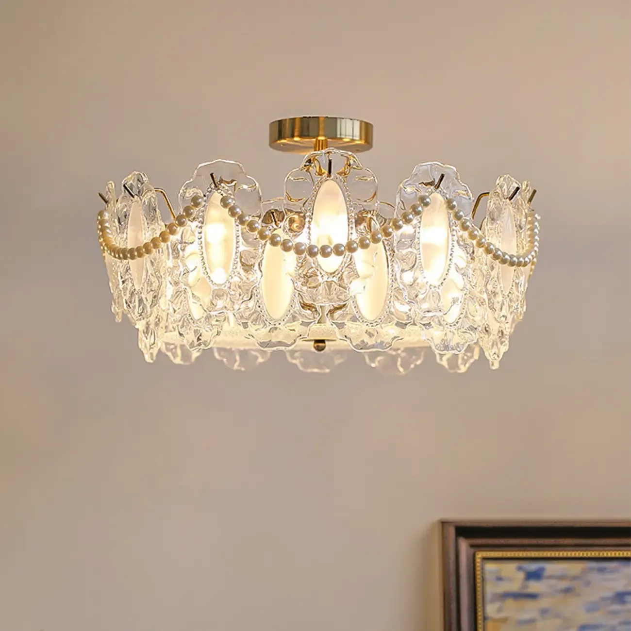 Modern Glass Semi Flush Ceiling Light for Living Room Image - 5