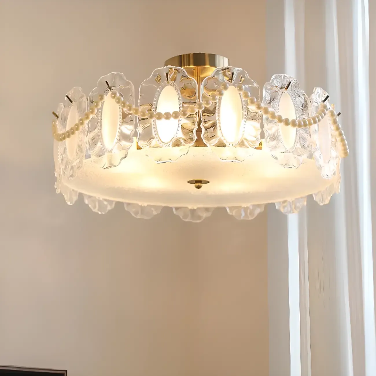 Modern Glass Semi Flush Ceiling Light for Living Room Image - 4