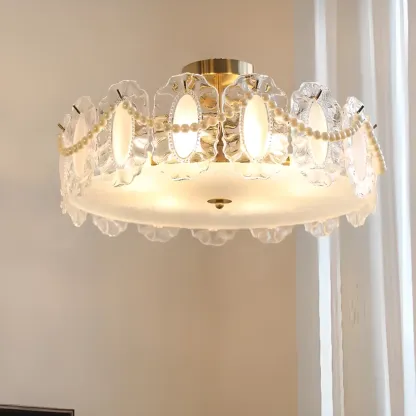 Modern Glass Semi Flush Ceiling Light for Living Room Image - 4