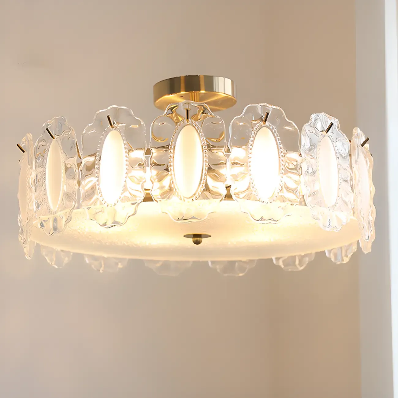 Modern Glass Semi Flush Ceiling Light for Living Room Image - 1