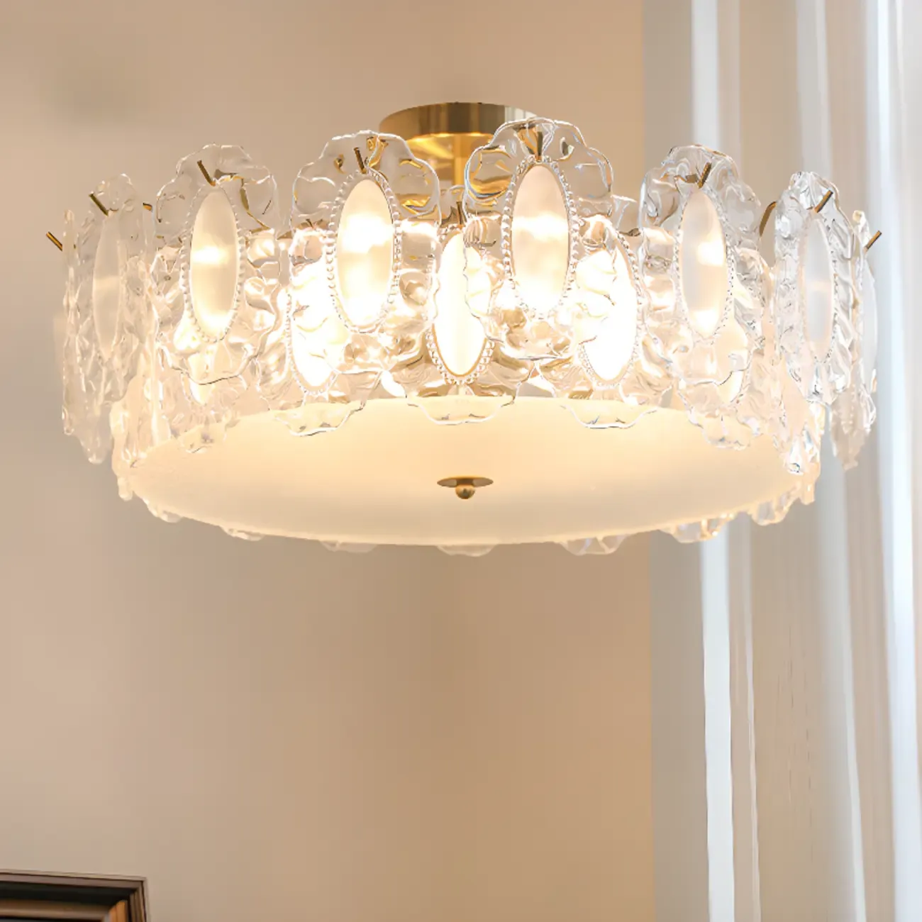 Modern Glass Semi Flush Ceiling Light for Living Room Image - 7