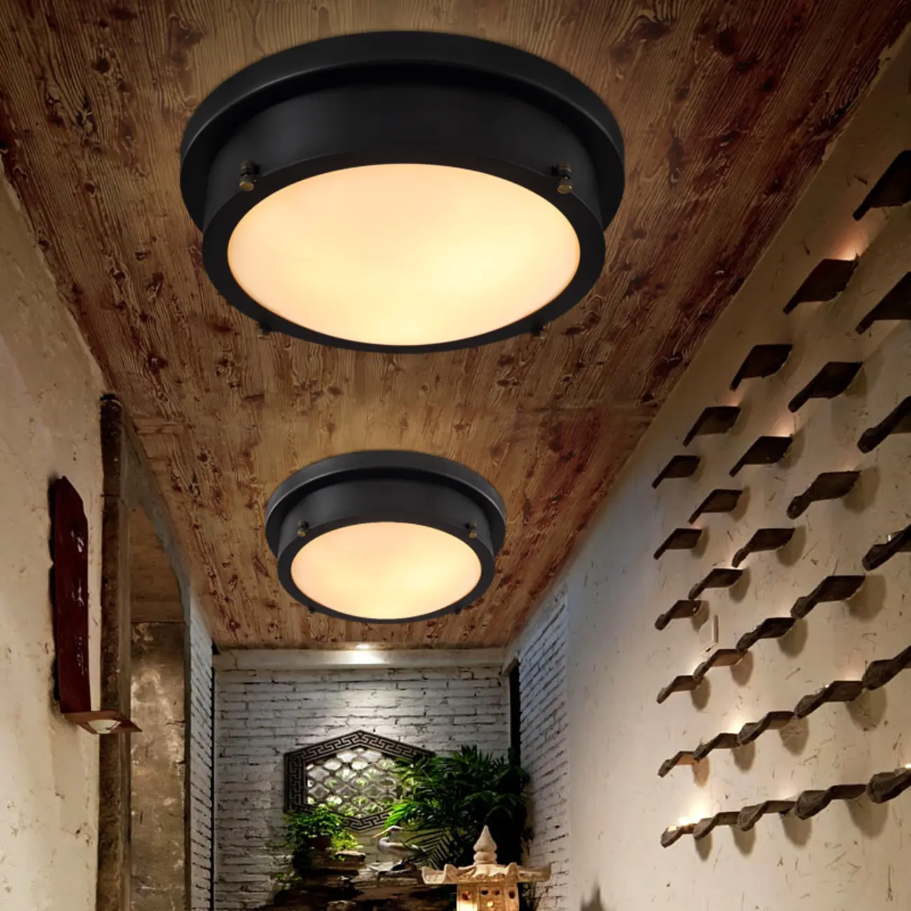 Industrial Black Round Warm LED Flush Mount Ceiling Light | homeyfad