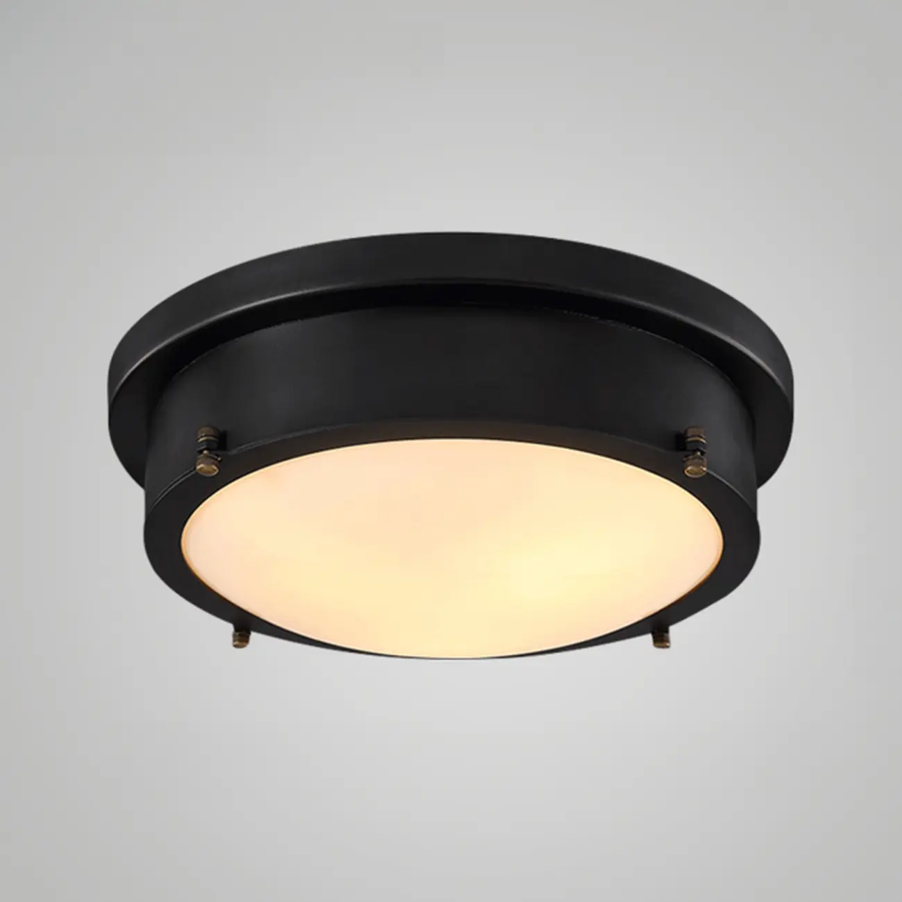 Industrial Black Round Warm LED Flush Mount Ceiling Light | homeyfad