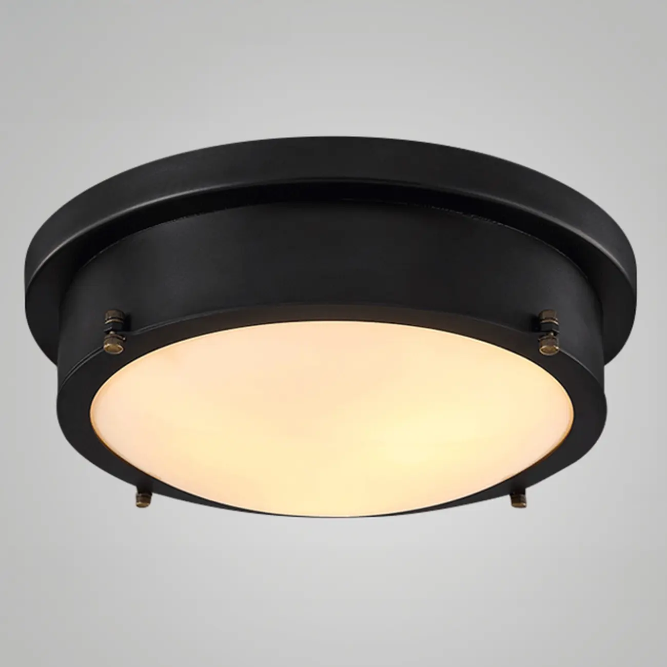 Industrial Black Round Warm LED Flush Mount Ceiling Light | homeyfad