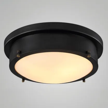 Industrial Black Round Warm LED Flush Mount Ceiling Light