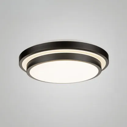 Industrial Black Round Warm LED Flush Mount Ceiling Light