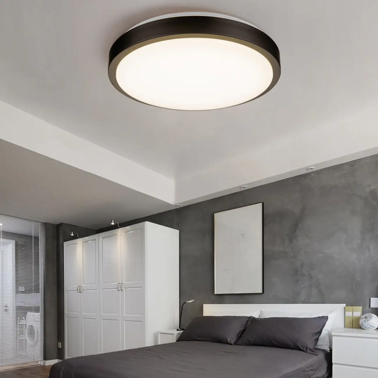 Industrial Black Round Warm LED Flush Mount Ceiling Light | homeyfad